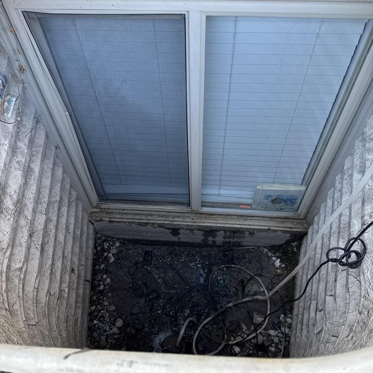 Hard-to-reach basement egress window cleaned in a window well